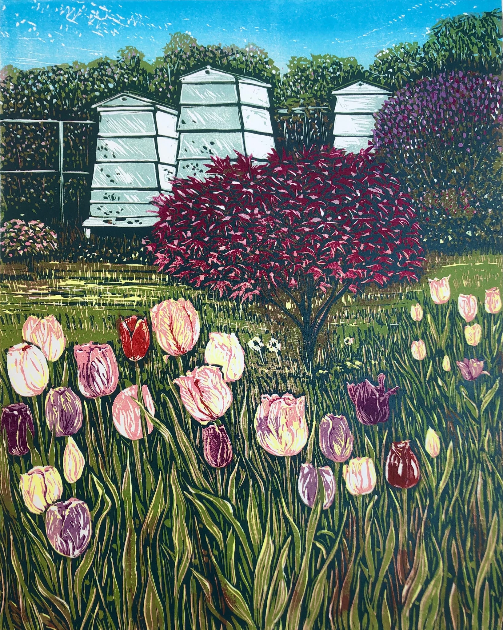 "Garden Apiary & Tulips"